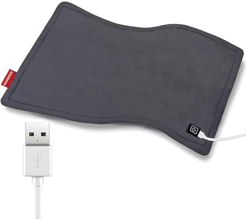 Comfheat USB Heating Pad for Travel Warmth Outdoors, Non-Rechargeable Small Heated Pad 5V Heat Therapy for Pain Relief Abdomen Cramps, 3 Heat Settings & Auto Shut Off (16"x 12") Grey