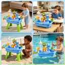 Upgraded Water Table for Toddlers 1-3 with Electric Water Pump, Kids Water Table with Faucet, Play Food Accessories Fishing Toy, Kitchen Play Sink Toys for Girl Boy