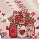 XCHI Roses Flowers Love Hearts Vase Valentines Day Placemats Set of 4 Table Mats for Party Home Kitchen Dining Table Decorations 12x18 Inch