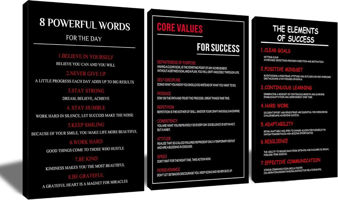 Motivational Wall Art Office Decor Core Values Inspirational Canvas Prints The Elements of Success Positive Picture Posters for Living Room Office Workplace Artwork Ready to Hang [48''W x 24''H]