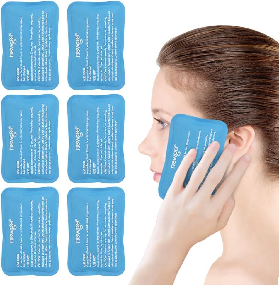 NEWGO Mini Ice Packs (6 Packs) Gel Cold Packs for Injuries Reusable, Face Ice Pack for Face Surgery, Teeth Pain, Tired Eyes, Kid's Boo Boos, Bruises, Headaches,Breastfeeding 4.5"X 3.2" Blue