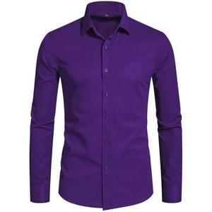 DELCARINO Men's Long Sleeve Button Up Shirts Solid Slim Fit Casual Business Formal Dress Shirt, 2-XL