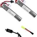 11.1v 2000mAh Battery with Charger - Rechargeable Batteries Accessories with SM2P Plug Mini Tamiya Connector for Airsoft Compatible with Gel Ball Blaster Gun,2 pcs