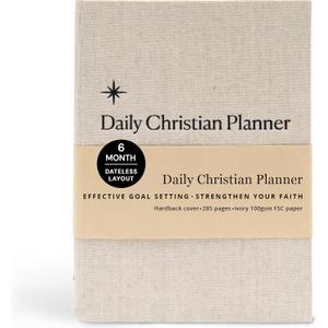 2 x Daily Christian Planner & Goal Setter (Cotton Hardback) - Faith Planner & Daily Devotional, Goal Setting, Prayer Journal, Bible Journal, Christian Gifts For Men & Women