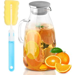 SUSTEAS 3 Liter 101 oz Glass Pitcher with Lid and Nozzle, Cold/Hot Water Glass Water Bottle, Ice Tea Water Jar for Refrigerator, Large Water Jar for Juice, Milk, Coffee or Homemade Drinks,Vase (Clear)