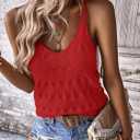 Allimy Womens Pointelle Knit Top V Neck Strappy Tank Tops Summer Sleeveless Blouses Shirts Tops (XS)