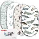 Gllquen Baby Bassinet Sheets 4 Pack, Breathable Cozy Fitted Mattress Sheet, Elastic Travel Crib Fashionable Pattern, Standard Cradle Safe Sheets for Baby Boys Girls 32"x16" (Marine)