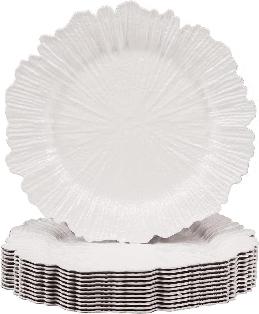 MAONAME White Charger Plates Set of 12, Reef Plate Chargers for Dinner Plate, Plastic Decorative Plates for Table Setting, Thanksgiving, Christmas