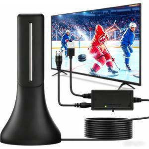 2026 Upgraded Indoor Digital TV Antenna, Long Range 360 Reception HD Antenna for Smart TV & All Older TVs, Signal Amplifier Booster 13ft Coax Cable, Supports 4K 1080P 8K VHF UHF Local Channels