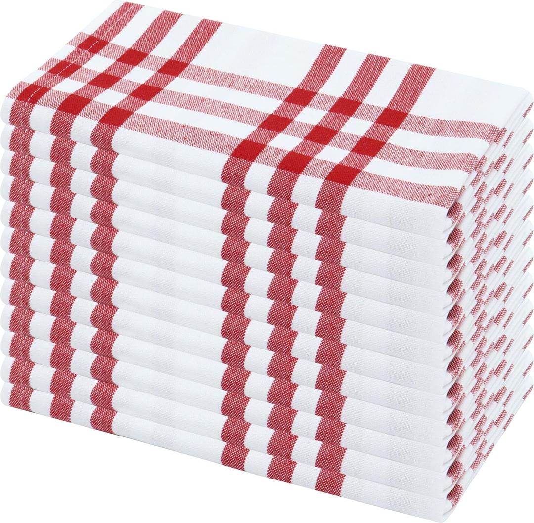 PurpleEssences Homestead Plaid Cloth Napkins - Mitered Corners - Christmas Holiday Winter - Check Dinner Napkin - Set of 12-100% Cotton - 18x18 Inch - Reusable Washable - Red and White