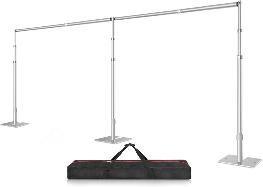 10x20 Pipe and Drape Stand Kit, Heavy Duty Backdrop Stand Adjustable, Sturdy Metal Back Drop Decoration Frame with Flat Base for Parties, Flower Wall, Wedding, Event,Trade Shows, Photo Shoot