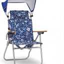 17" Tall Beach Chair with Canopy Shade,Support to 350LBS, Blue Ocean | Adjustable High-Back Heavy Duty Beach Chair with Sun Shade Folding Backpack Beach Chair with Cup Holder and Storage Bag