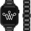 Wearlizer Compatible with Apple Watch Bands for Women, Dressy Metal Strap Designer Stainless Steel Gold Silver Bracelet for iWatch Series 11 10 9 8 7 6 5 4 3 SE/ Ultra 3 2 1 Size: 49/46/45/44/42mm(Series 3 2 1)