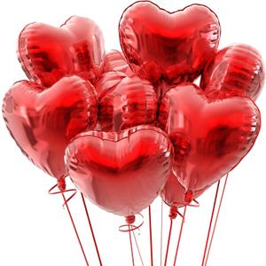20pcs Red Heart Balloons, 18 inch Heart Shape Foil Balloons with 1 Ribbon for Valentine's Day Birthday, Wedding Decor, Engagement Party Decorations