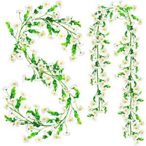 2 Pack Artificial Daisy Flowers Vine, 13.6 Ft Silky Artificial Garland with White Daisy and Vine Floral Garlands Decoration for Room Wall, Flower Themed Party, Wedding Supplies