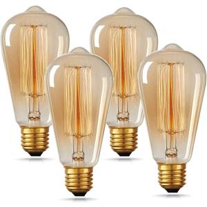 HESSION ST64 Edison Bulbs, E26 Base 110V-40W 4-Pack 2700K Vintage Light Bulb, Amber Glass Warm Light Dimmable Decorative Bulbs for Livingroom Kitchen Table Light