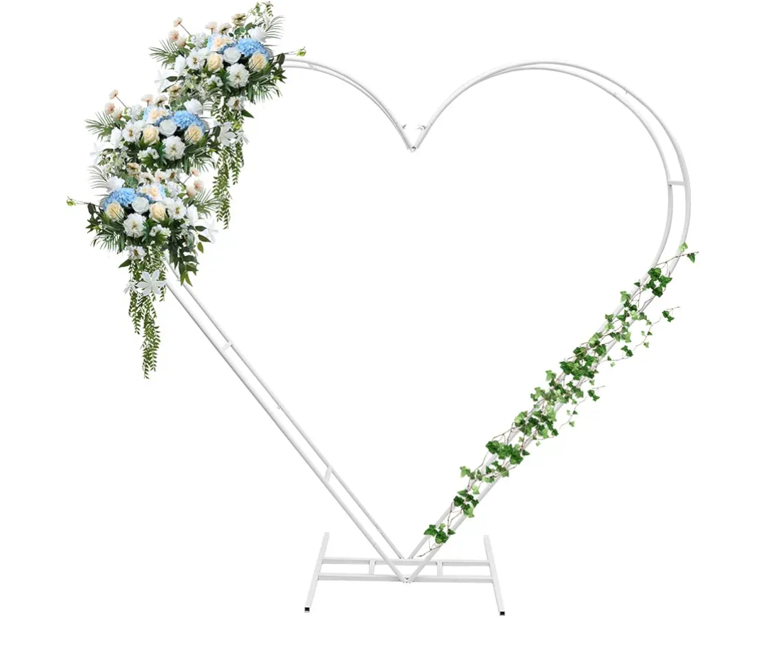 LANGXUN Large Size 8ft (2.4m) White Metal Heart Balloon Arch Kit, Wedding Heart Arch Stand, Love Balloon Column Arch Frame for Wedding, Bridal, Valentine's Day, Engagement and Birthday Party Supplies