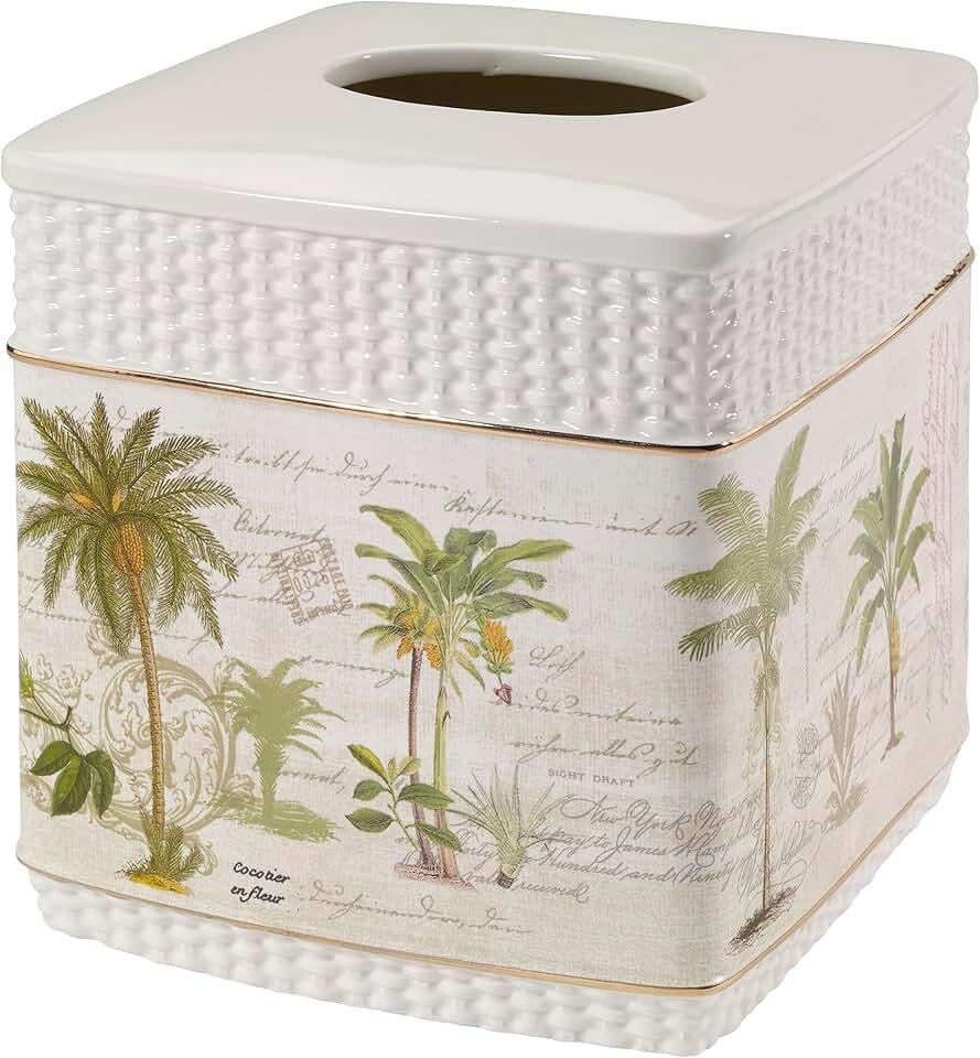 Avanti Linens - Tissue Box Cover, Guest Bathroom Essentials, Tropical Inspired Bathroom Accessories (Colony Palm Collection)