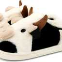 Cute Fuzzy Cow Slippers for Women, Cartoon Plush Warm Cow Slippers for Girls Funny, Novelty and Soft Cotton Slipper, Women's Winter House Shoes Suitable for Indoor Bedroom Dormitory