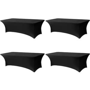 Lemict 4 Pack 8FT Rectangular Spandex Tablecloth,Wrinkle Resistant Fitted Cover for 96x30 inch Banquet Table Cloth, Washable Stretch Fabric for Party, Events, Wedding, Vendor  Black
