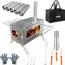 Hot Tent Stove, unho Wood Burning Stove, Portable Wood Stove with 6 Stainless Chimney Pipes for Outdoor Heating & Cooking, Ice Fishing, Hunting,Winter Warmth (15.7*7.6*9.5 in)