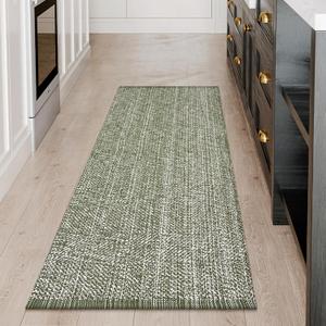 LEEVAN Washable Runner Rug 2'x5', Green Hallway Runner Rug, Hand-Woven Reversible Entryway Rug, Cotton Modern Bedroom Rug, Farmhouse Bathroom Rug, Soft Laundry Room Rug, Long Carpet Sink Foyer