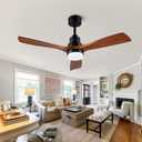 48" Wooden Ceiling Fans with Lighted Remote Control, Indoor Outdoor Wooden Ceiling Fan, Outdoor Modern Ceiling Fan with 3 Fan Blades for Patio, Living Room, Farmhouse, etc (Black + Walnut)