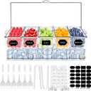Ice Chilled Condiment Server Caddy, Bar Fruit Caddy with Lid and 5 Removable Compartments, Plastic Storage Food Container Clear Ice Condiment Serving Tray for Party, Toppings Bar Container