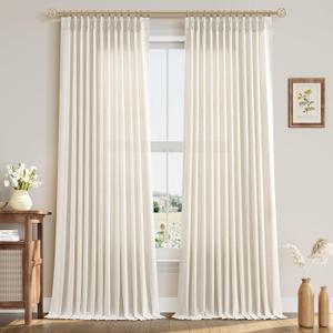 Aersas Natural Pinch Pleat Linen Curtains 90 Inch Length 2 Panels Set for Bedroom Dining Room Semi Sheer Linen Boho Farmhouse Neutral Window Curtains 90 Inches Long for Living Room Nursery 70x90