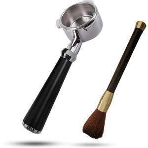 Espresso Bottomless Portafilter 54mm  Compatible with Breville Barista Express, Bambino Plus  Stainless Steel Naked Portafilter with Wooden Handle & Cleaning Brush  Breville 54mm Portafilter