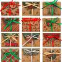 Yeaqee 60 Sets Christmas Card Boxes Holders 4.5" x 3.25" x 0.4" Brown Kraft Paper Envelope Cash Money Holder Holiday Gift Wrap Boxes with Ribbon and Tags for Xmas Party Presents, 12 Designs