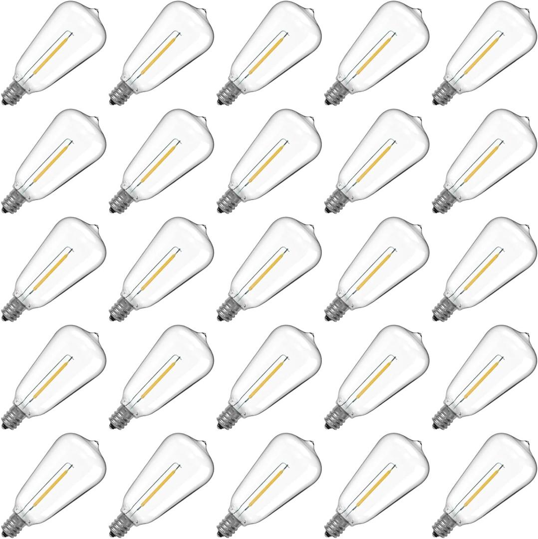 E12/C7 Base LED Replacement Bulbs for ST38 Outdoor String Lights - Not Solar, Vinatge 1W LED Shatterproof Bulb, Warm White 2200K, 25 Pack