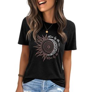 IRISGOD Womens Graphic Tees Casual Summer Short Sleeve Vintage T Shirts Tops (Black, XXL)