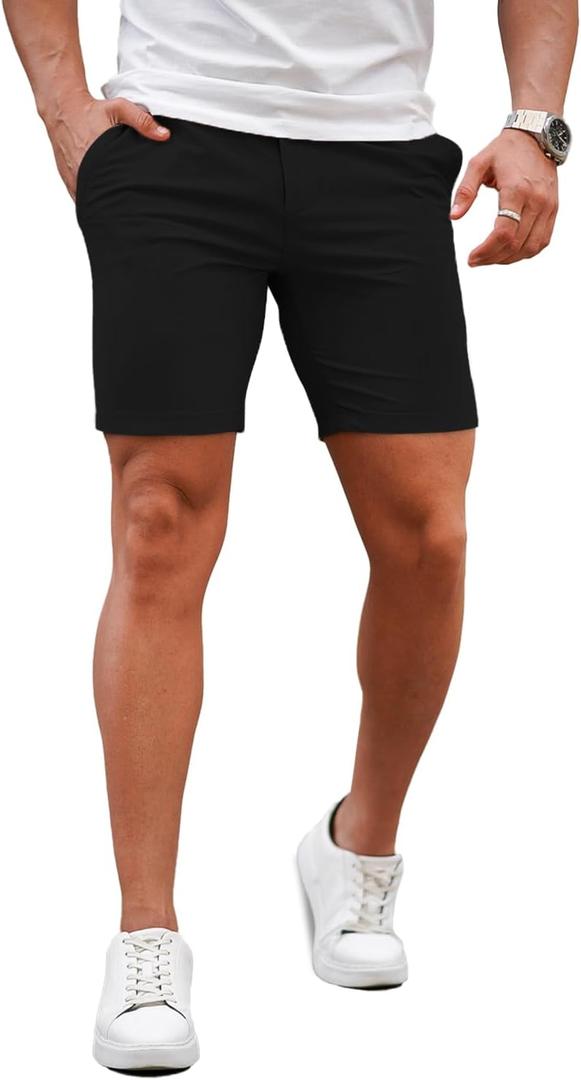 GINGTTO Mens Slim Fit Shorts Skinny Chino Short Tapered Leg Stretch (Black, 34)