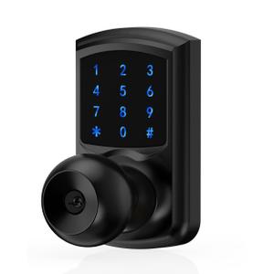 Hidalife Keyless Entry Door Knob with Code, Digital Door Lock with Keypad, Touchscreen Keypad Door Lock with Handle for Front Door Bedroom Home, Auto-Lock, Matte Black