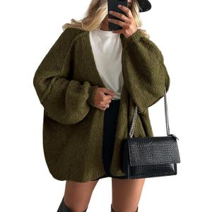 PRETTYGARDEN Womens Oversized Cardigan Sweaters 2025 Fall Long Lantern Sleeve Knit Open Front Lightweight Sweater (Green, L)