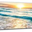 Sunrise Ocean Beach Canvas Wall Art Coastal Room Decor Nature Pictures for Wall Nautical Bathroom Living Room, Sea Waves Landscape Painting Tropical Seascape Poster Prints Artwork Decorations 14x48”