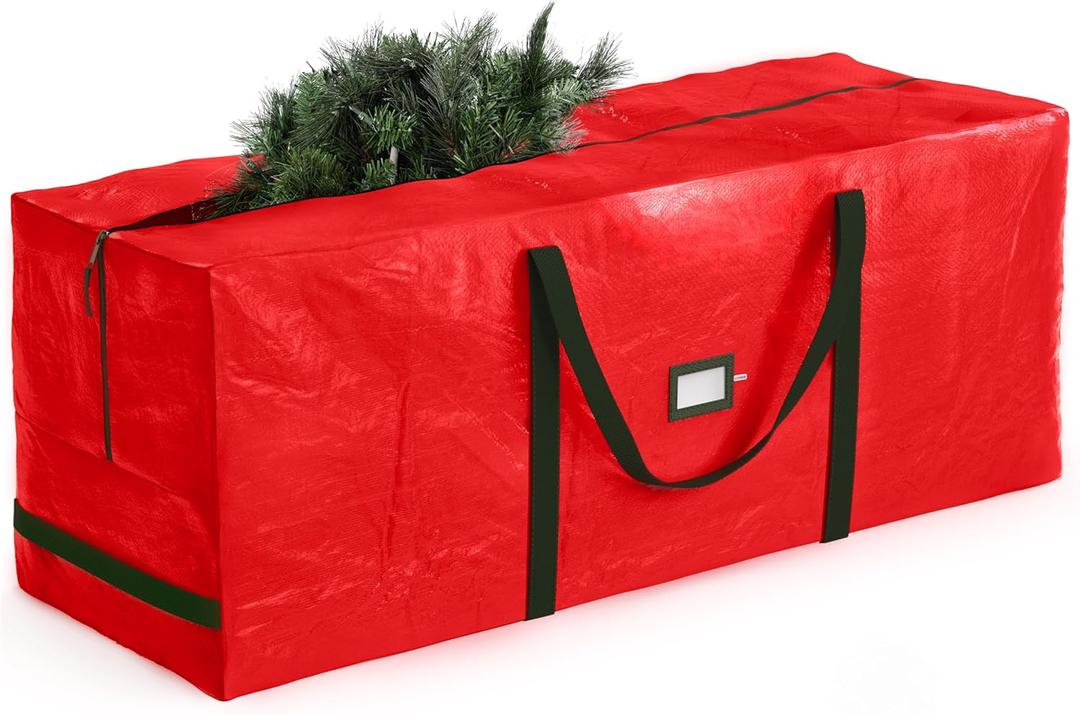 Zober Christmas Tree Storage Bag - Fits 7.5 Ft Artificial Trees - Plastic, Waterproof Christmas Tree Bag For Storage Box For Xmas - Strong, Durable Handles - Label Card Slot - Red