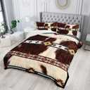 Bohe Cowhide Comforter Set, Twin Size, Brown and White Fur, Animal Print, Soft Microfiber, All Season (1 Comforter & 2 Pillowcases)