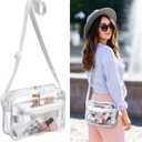 2 x Women's See Through Messenger Bag Clear Stadium Work Crossbody Shoulder Purse (Beige White)