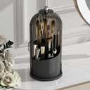 GAXmi Makeup Brush Holder with Lid Cosmetic Tools Organizer 360 Rotating Waterproof Dustproof Beauty Brushes Storage for Vanity, Black-Grey