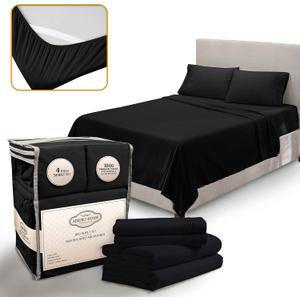 Abeero Home King Size Sheets Set Cooling - Luxury Hotel Sheets - Soft Bed Sheet with Elastic Corner Straps - Deep Pockets Microfiber Bedsheet - Bedding Sheet & Pillowcases - 4 Piece (King, Black)