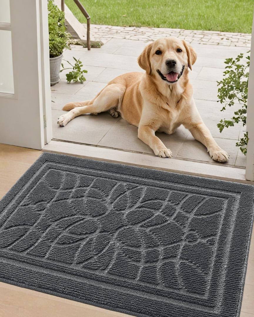 DEXI Front Door Mat for Home Entrance, 35x59 Non-Slip Absorbent Floor Mats Low-Profile Washable Doormat for Entryway, Garage, Patio, Dark Gray