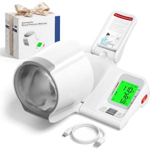 One-Touch Automatic Upper Arm Blood Pressure Monitor with Barrel Cuff for Seniors and Home Use, FDA-Cleared Type-C Rechargeable BP Machine with 3.5" LCD 3-Color Backlight, 2-User 99-Memory