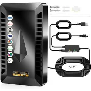 2026 New TV Antenna, 3800+ Miles Long Range Digital Antenna for Smart TV Indoor with Amplifier, Outdoor HDTV Antennas for Local Channels Support All TVs, 360° Clear Reception for 8K 4K 1080P-30FT Cable