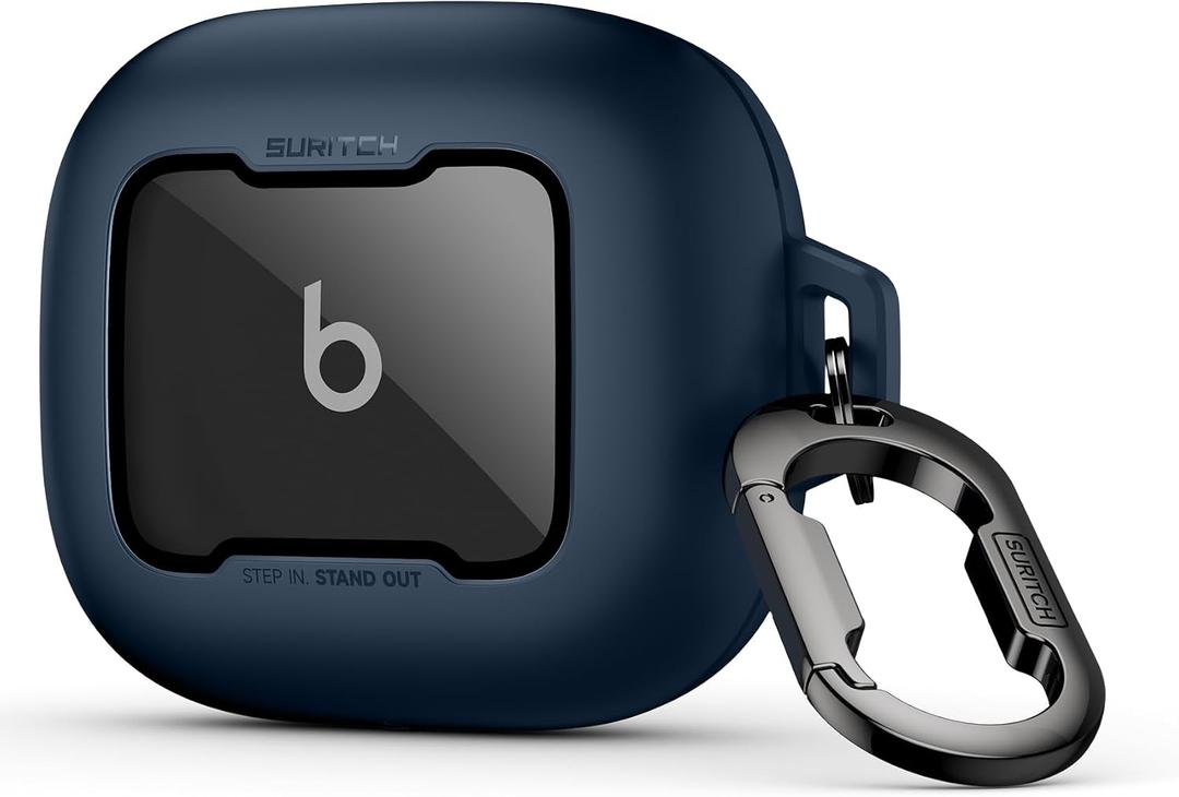 SURITCH Case for Beats Powerbeats Fit Case Cover, Magnetic Bumper Cases for Powerbeats Fit Earbuds 2025, Shockproof Protective Cover with Magnetic Lock & Carabiner for Workout, Sport, Travel, Navy