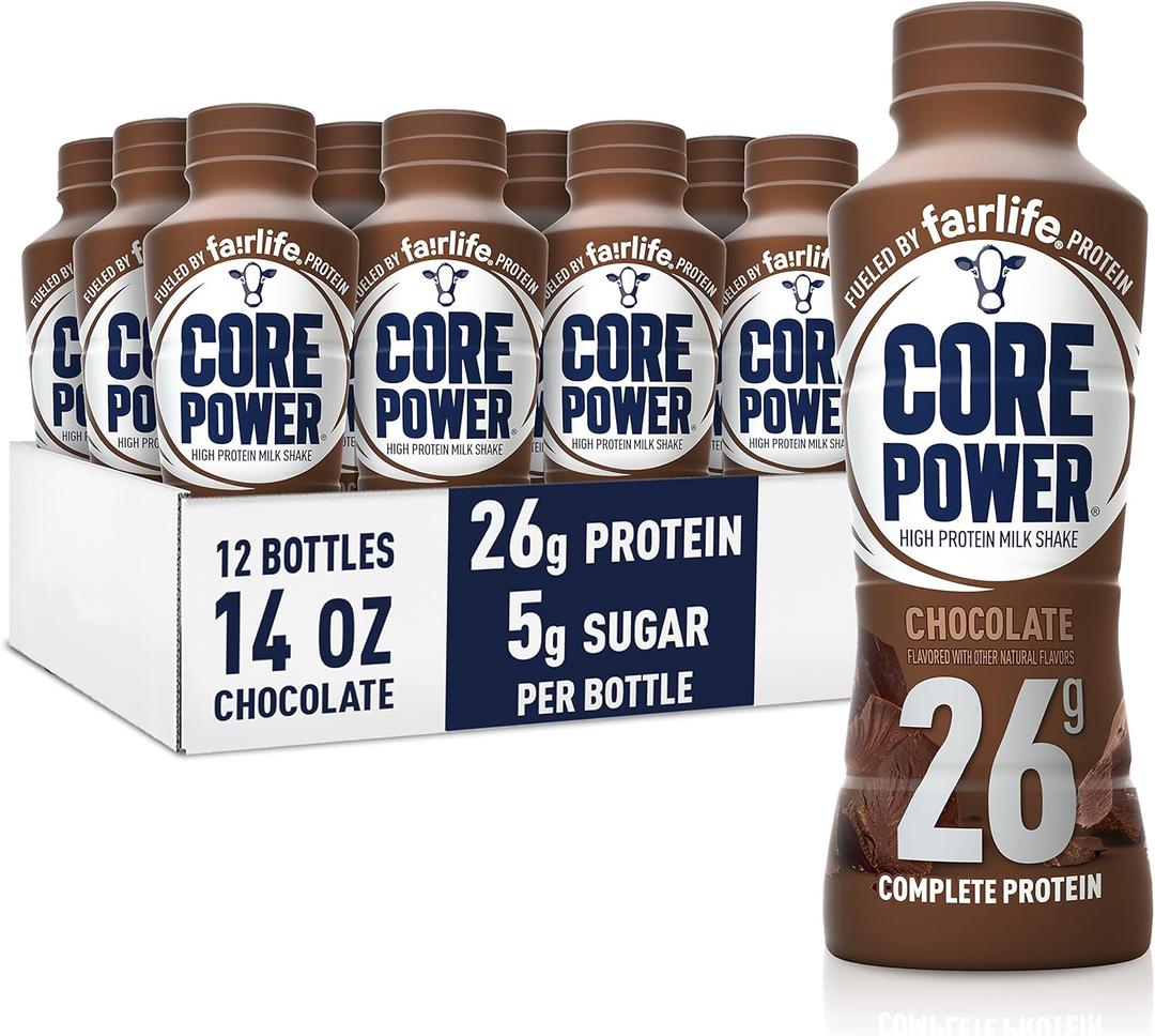 Core Power Protein Shake, Chocolate, 26g Bottle, 14oz, 12 Pack (BB: 09/06/2026)