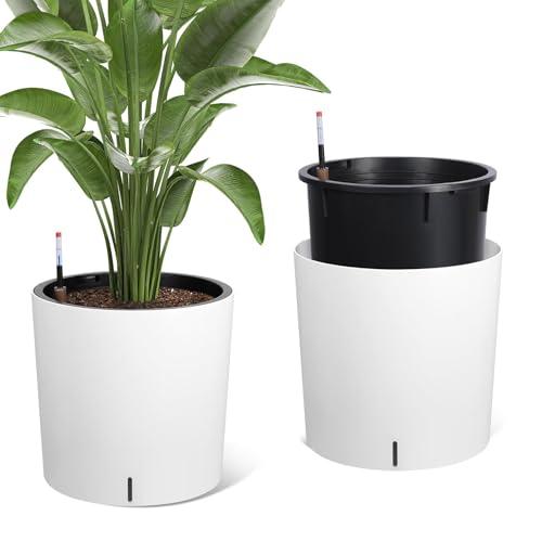 Set of 2 Tall Planters for Outdoor Plants, 20" Large Planter Pots with Drainage Holes & Water Level Monitor, Self-Watering Flower Pots for Patio, Porch, Garden, Front Door Decor, Indoor Outdoor