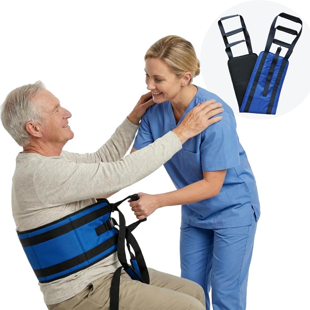 Transfer Sling, Upgraded with Metal Buckle, 6 Reinforced Straps with Hand Grips, Lift & Standing Aid for Caregivers, Elderly & Disabled, Transfer Belt for Home Use (Blue, Large)
