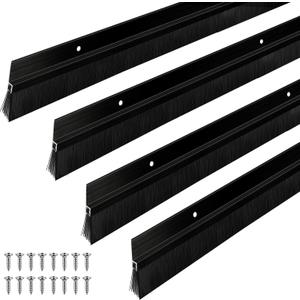 Frienda 4 Set Door Brush Bottom Sweep Brush Weather Stripping Aluminum Door Seal with Screws for Gaps up to 1 Inch, for Home, Commercial Gate, Fill Gaps Dust, Debris (1 x 36 Inch,Black)